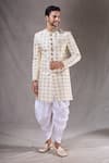 Buy_Aryavir Malhotra_Cream Kora Shine Silk Embroidery Diamond Butti Sherwani With Dhoti Pant _at_Aza_Fashions