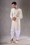 Buy_Aryavir Malhotra_Cream Kora Shine Silk Embroidery Diamond Butti Sherwani With Dhoti Pant _Online_at_Aza_Fashions