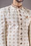 Aryavir Malhotra_Cream Kora Shine Silk Embroidery Diamond Butti Sherwani With Dhoti Pant _at_Aza_Fashions