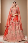 Buy_Kalighata_Red Raw Silk Embroidery Cutdana Sweetheart Neck Zaveri Bridal Lehenga Set _at_Aza_Fashions