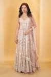 Buy_Archana Kochhar_Pink Organza Embroidery Resham Thread Leaf Mughal Gul Anarkali With Dupatta _at_Aza_Fashions