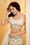 Shop_Archana Kochhar_Ivory Raw Silk Embroidery Kasab Enchanted Mughal Garden Print And Lehenga Set _at_Aza_Fashions