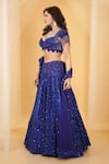 Shop_Archana Kochhar_Blue Net Embroidery Stone Florence Sequin Vine Embellished Lehenga Set _at_Aza_Fashions