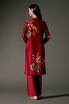 Shop_Balance by Rohit Bal_Wine Chanderi Silk Print Gardenia Mandarin Collar Kurta With Palazzo Pant _at_Aza_Fashions