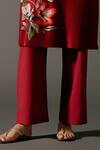 Balance by Rohit Bal_Wine Chanderi Silk Print Gardenia Mandarin Collar Kurta With Palazzo Pant _Online_at_Aza_Fashions