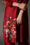 Balance by Rohit Bal_Wine Chanderi Silk Print Gardenia Mandarin Collar Kurta With Palazzo Pant _at_Aza_Fashions