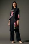 Buy_Balance by Rohit Bal_Black Chanderi Silk Print Gardenia Mandarin Lily Kurta With Palazzo Pant _at_Aza_Fashions