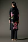 Shop_Balance by Rohit Bal_Black Chanderi Silk Print Gardenia Mandarin Lily Kurta With Palazzo Pant _at_Aza_Fashions