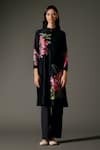 Balance by Rohit Bal_Black Chanderi Silk Print Gardenia Mandarin Lily Kurta With Palazzo Pant _Online_at_Aza_Fashions