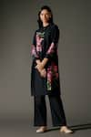 Shop_Balance by Rohit Bal_Black Chanderi Silk Print Gardenia Mandarin Lily Kurta With Palazzo Pant _Online_at_Aza_Fashions