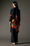 Shop_Balance by Rohit Bal_Black Chanderi Silk Print Blossom Mandarin Collar Kurta With Palazzo Pant _at_Aza_Fashions