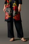 Balance by Rohit Bal_Black Chanderi Silk Print Blossom Mandarin Collar Kurta With Palazzo Pant _Online_at_Aza_Fashions