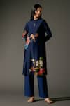 Buy_Balance by Rohit Bal_Blue Chanderi Silk Print Nightingale Bloom Mandarin Kurta With Palazzo Pant _Online_at_Aza_Fashions