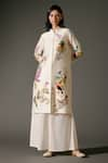 Shop_Balance by Rohit Bal_Ivory Chanderi Silk Print Bird Garden Mandarin Collar Kurta With Palazzo _at_Aza_Fashions