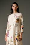 Balance by Rohit Bal_Ivory Chanderi Silk Print Bird Garden Mandarin Collar Kurta With Palazzo _Online_at_Aza_Fashions