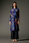 Buy_Balance by Rohit Bal_Blue Chanderi Silk Print Parakeet Paradise Mandarin Kurta With Palazzo Pant _at_Aza_Fashions