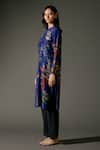 Buy_Balance by Rohit Bal_Blue Chanderi Silk Print Parakeet Paradise Mandarin Kurta With Palazzo Pant _Online_at_Aza_Fashions