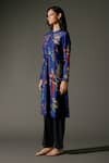 Shop_Balance by Rohit Bal_Blue Chanderi Silk Print Parakeet Paradise Mandarin Kurta With Palazzo Pant _Online_at_Aza_Fashions