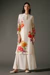 Buy_Balance by Rohit Bal_Ivory Chanderi Silk Print Floral Mandarin And Embroidered Kurta With Palazzo _at_Aza_Fashions