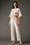 Buy_Balance by Rohit Bal_Ivory Chanderi Silk Print Fiore Round Neck Embroidered Crop Top With Pant _at_Aza_Fashions