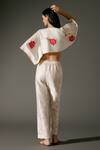 Shop_Balance by Rohit Bal_Ivory Chanderi Silk Print Fiore Round Neck Embroidered Crop Top With Pant _at_Aza_Fashions