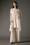 Buy_Balance by Rohit Bal_Ivory Chanderi Silk Print Gul Crew And Embroidered High Low Kurta With Palazzo _at_Aza_Fashions