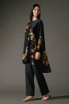 Buy_Balance by Rohit Bal_Black Chanderi Silk Print Midnight Garden Round High Low Kurta With Palazzo Pant _Online_at_Aza_Fashions