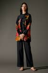 Buy_Balance by Rohit Bal_Black Chanderi Silk Print Ecstasy Garden Mandarin Collar Tunic With Palazzo Pant _at_Aza_Fashions