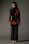 Shop_Balance by Rohit Bal_Black Chanderi Silk Print Ecstasy Garden Mandarin Collar Tunic With Palazzo Pant _at_Aza_Fashions