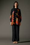 Balance by Rohit Bal_Black Chanderi Silk Print Ecstasy Garden Mandarin Collar Tunic With Palazzo Pant _Online_at_Aza_Fashions