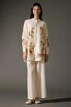 Buy_Balance by Rohit Bal_Ivory Chanderi Silk Print Ecstasy Gardenia Mandarin Tunic With Palazzo Pant _at_Aza_Fashions