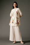 Balance by Rohit Bal_Ivory Chanderi Silk Print Ecstasy Gardenia Mandarin Tunic With Palazzo Pant _Online_at_Aza_Fashions