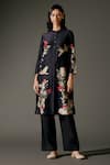 Balance by Rohit Bal_Black Chanderi Silk Print Bird Wonder Mandarin Collar Tunic With Palazzo Pant _Online_at_Aza_Fashions