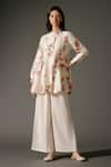 Buy_Balance by Rohit Bal_Ivory Chanderi Silk Print Florence Mandarin Collar Tunic With Palazzo Pant _at_Aza_Fashions