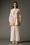 Balance by Rohit Bal_Ivory Chanderi Silk Print Florence Mandarin Collar Tunic With Palazzo Pant _Online_at_Aza_Fashions