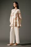 Shop_Balance by Rohit Bal_Ivory Chanderi Silk Print Florence Mandarin Collar Tunic With Palazzo Pant _Online_at_Aza_Fashions