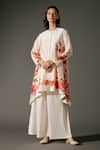 Buy_Balance by Rohit Bal_Ivory Chanderi Silk Print Rosa Garden Crew Neck High Low Kurta With Palazzo _at_Aza_Fashions