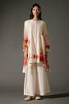 Balance by Rohit Bal_Ivory Chanderi Silk Print Rosa Garden Crew Neck High Low Kurta With Palazzo _Online_at_Aza_Fashions