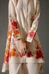 Balance by Rohit Bal_Ivory Chanderi Silk Print Rosa Garden Crew Neck High Low Kurta With Palazzo _at_Aza_Fashions