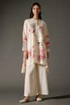 Buy_Balance by Rohit Bal_Ivory Chanderi Silk Print Roseria Bloom Crew Neck High Low Kurta With Palazzo _at_Aza_Fashions