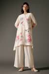 Balance by Rohit Bal_Ivory Chanderi Silk Print Roseria Bloom Crew Neck High Low Kurta With Palazzo _Online_at_Aza_Fashions