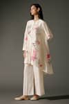 Shop_Balance by Rohit Bal_Ivory Chanderi Silk Print Roseria Bloom Crew Neck High Low Kurta With Palazzo _Online_at_Aza_Fashions