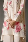 Balance by Rohit Bal_Ivory Chanderi Silk Print Roseria Bloom Crew Neck High Low Kurta With Palazzo _at_Aza_Fashions