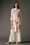 Buy_Balance by Rohit Bal_Ivory Chanderi Silk Print Blossomy Mandarin Collar Kurta With Palazzo _at_Aza_Fashions