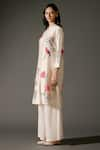 Balance by Rohit Bal_Ivory Chanderi Silk Print Blossomy Mandarin Collar Kurta With Palazzo _Online_at_Aza_Fashions