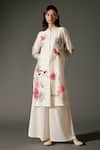 Buy_Balance by Rohit Bal_Ivory Chanderi Silk Print Blossomy Mandarin Collar Kurta With Palazzo _Online_at_Aza_Fashions