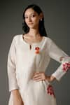 Balance by Rohit Bal_Ivory Chanderi Silk Print Bloomy Notched Round And Embroidered Kurta With Palazzo _at_Aza_Fashions