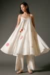 Buy_Balance by Rohit Bal_Ivory Chanderi Silk Print Blossom Petal And Embroidered Singlet Kurta With Palazzo 