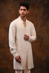 Shop_Char Chaand_Ivory Cotton Silk Embroidery Chikankari Moon Mist Bundi With Kurta _Online_at_Aza_Fashions