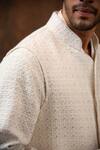 Buy_Char Chaand_Ivory Cotton Silk Embroidery Chikankari Moon Mist Bundi With Kurta 